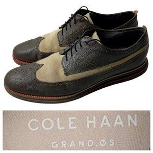Cole Haan Grand OS Mens 13 Oxford Shoes Wingtip Brogues Leather Cream Brown